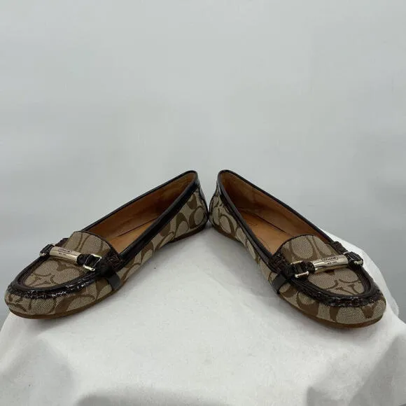Women's Coach Monogram Canvas Loafers Brown Shoes 8B