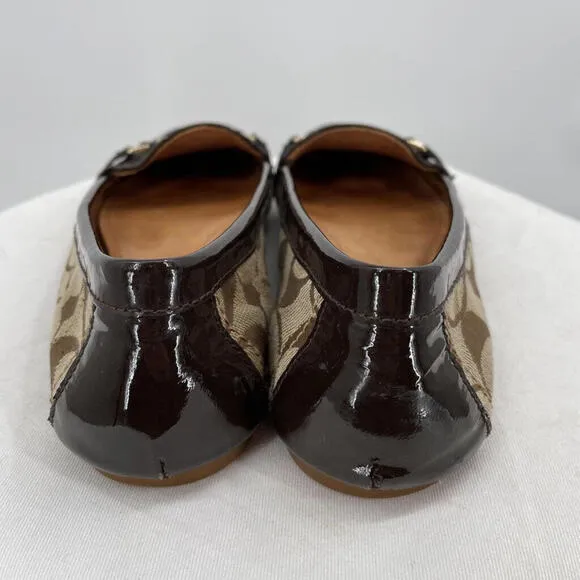 Women's Coach Monogram Canvas Loafers Brown Shoes 8B