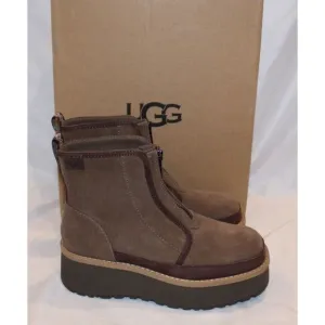 WOMENS HICKORY UGG CITYFUNC SUEDE ZIP PLATFORM BOOTS NEW!