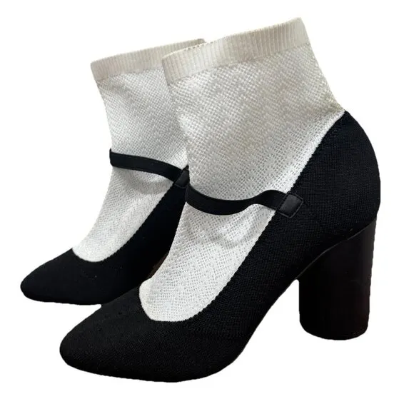Women’s Katy Perry shoes Heel Sock Boots Size 6.5 Black White RARE