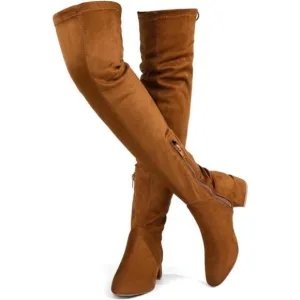 Women's Over Knee High Boots Winter Long Boot with Side Zipper Back Lace, Camel
