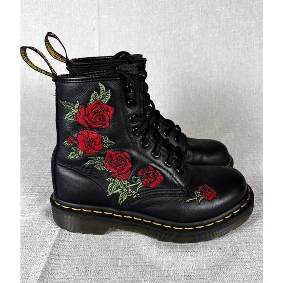 Women's Shoes Dr. Martens 1460 VONDA Floral Leather Boots Size 5 Combat Gothic