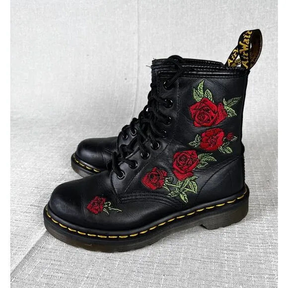Women's Shoes Dr. Martens 1460 VONDA Floral Leather Boots Size 5 Combat Gothic