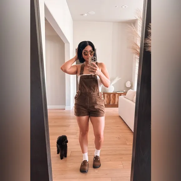 Women's Washed Corduroy Overalls Short Bottoms | Sage The Label | Cotton | Brown