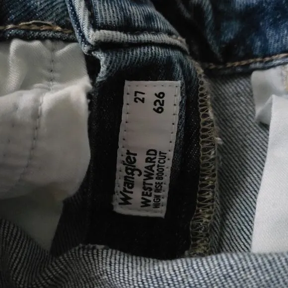 Wrangler Women's Two Tone Color Block High Rise Westward Bootcut Jeans Blue