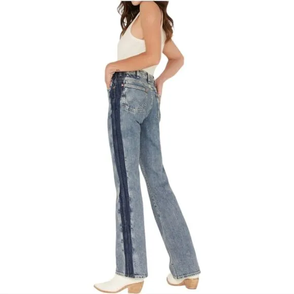 Wrangler Women's Two Tone Color Block High Rise Westward Bootcut Jeans Blue