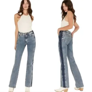 Wrangler Women's Two Tone Color Block High Rise Westward Bootcut Jeans Blue