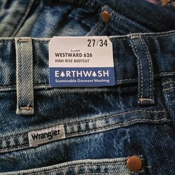 Wrangler Women's Two Tone Color Block High Rise Westward Bootcut Jeans Blue