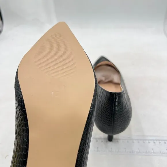 XYD Women Versatile Crocodile Style Low Kitten Heel Pumps Sexy Pointed Toe Black