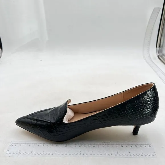 XYD Women Versatile Crocodile Style Low Kitten Heel Pumps Sexy Pointed Toe Black