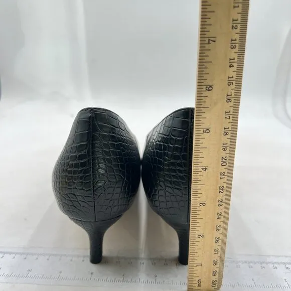 XYD Women Versatile Crocodile Style Low Kitten Heel Pumps Sexy Pointed Toe Black