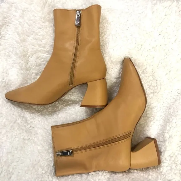 Zara 100% Leather Camel/Tan Curved Heel Boots size 41 EU 10 US