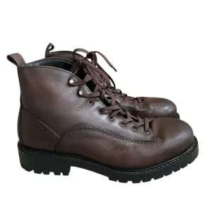 Zara Ankle Boots Combat Men 10 Brown Leather Chunky Lace Up Heavy Made Portugal