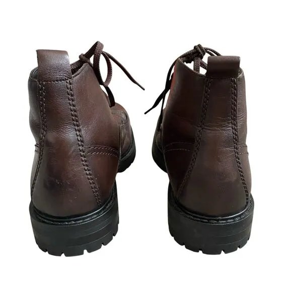 Zara Ankle Boots Combat Men 10 Brown Leather Chunky Lace Up Heavy Made Portugal