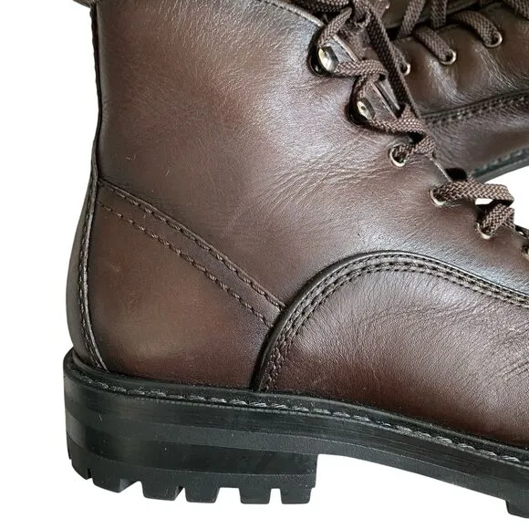 Zara Ankle Boots Combat Men 10 Brown Leather Chunky Lace Up Heavy Made Portugal