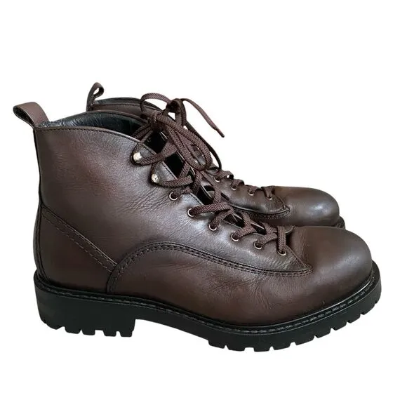 Zara Ankle Boots Combat Men 10 Brown Leather Chunky Lace Up Heavy Made Portugal