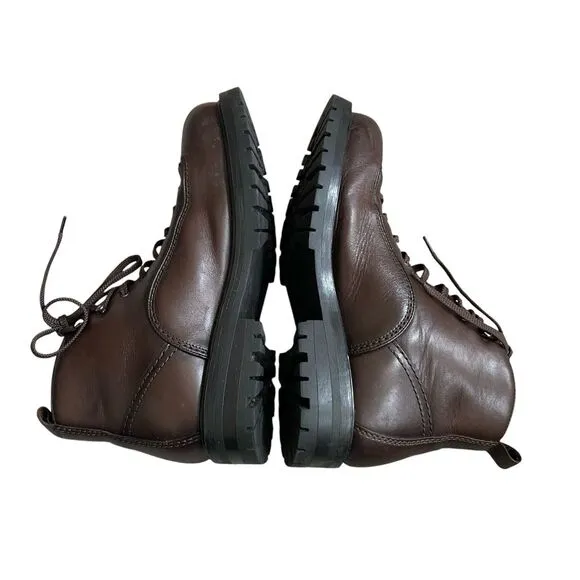 Zara Ankle Boots Combat Men 10 Brown Leather Chunky Lace Up Heavy Made Portugal