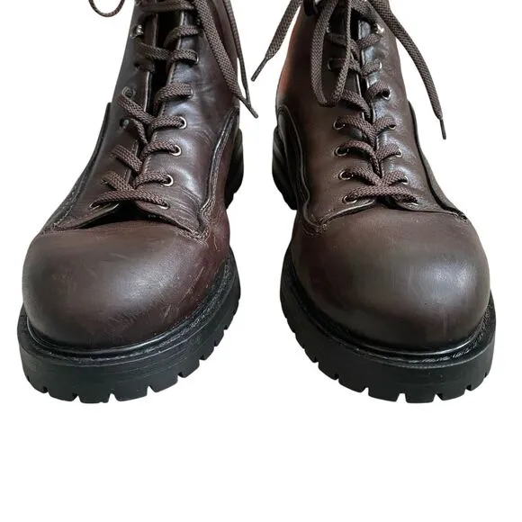 Zara Ankle Boots Combat Men 10 Brown Leather Chunky Lace Up Heavy Made Portugal