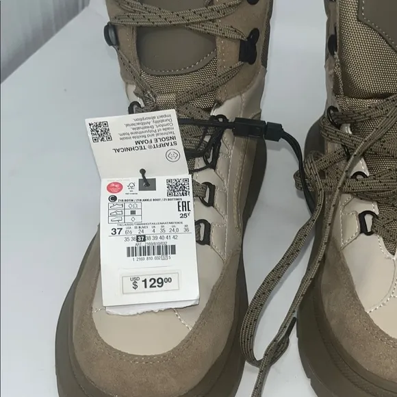Zara Beige High-Top Women's Boots SZ 6 1/2