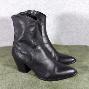 Zara Black Heeled Cowboy Ankle Boots Women's Sz37/6.5 US‎ Leather Western