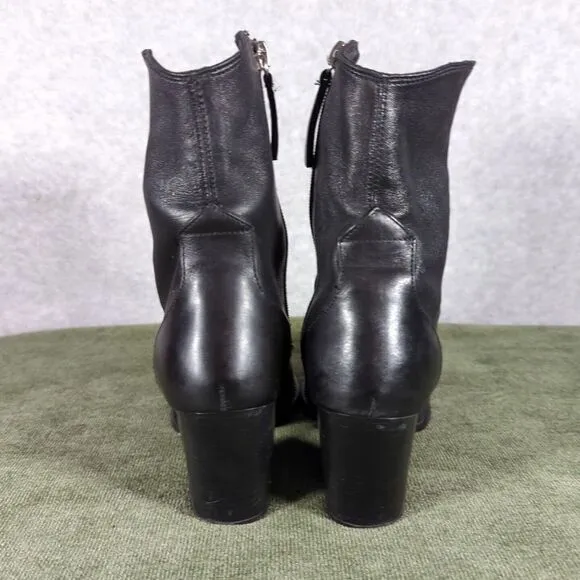 Zara Black Heeled Cowboy Ankle Boots Women's Sz37/6.5 US‎ Leather Western