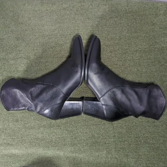 Zara Black Heeled Cowboy Ankle Boots Women's Sz37/6.5 US‎ Leather Western