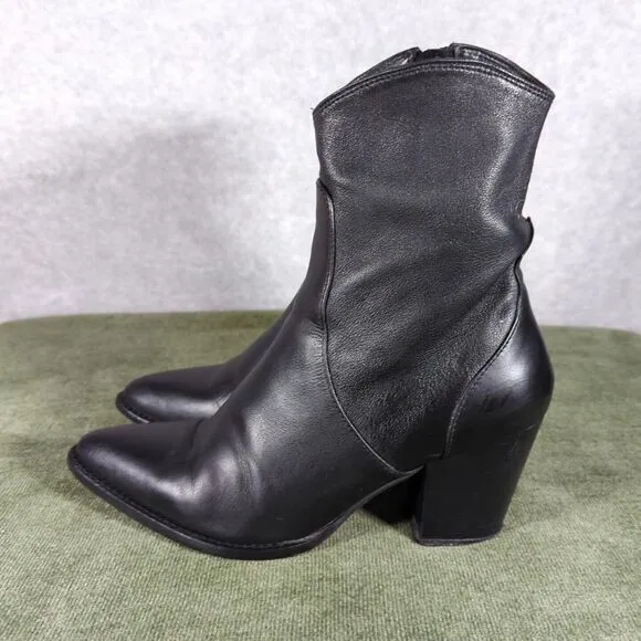 Zara Black Heeled Cowboy Ankle Boots Women's Sz37/6.5 US‎ Leather Western