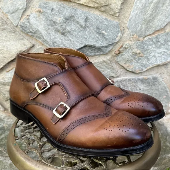 Zara Brown Double Monk Strap Ankle Boots