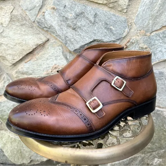 Zara Brown Double Monk Strap Ankle Boots