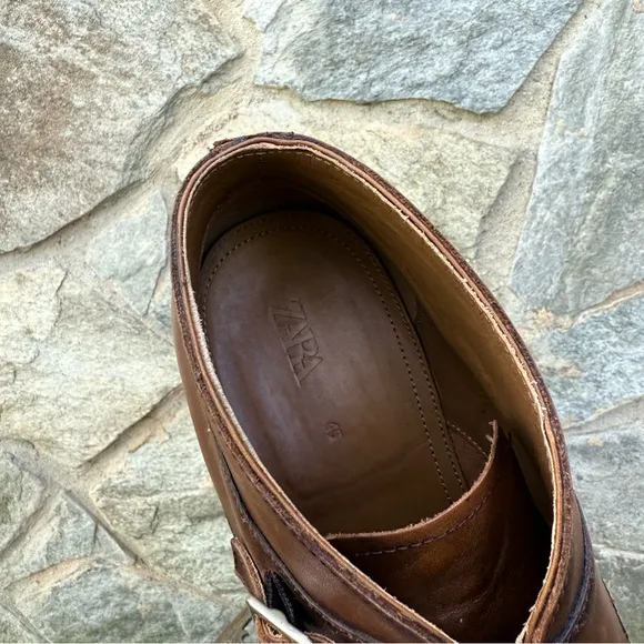 Zara Brown Double Monk Strap Ankle Boots