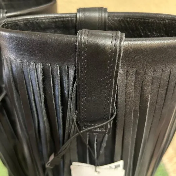 ZARA FRINGED LEATHER COWBOY BOOTS BLACK SIZE US 6 EUR 36 NWT