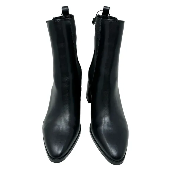 ZARA Geometrical Heel Chelsea Ankle Boots Black Faux Leather Slip On Boot NWOT