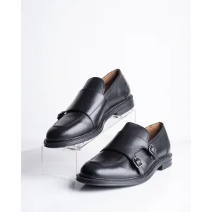Zara Mens Leather Buckled Monk strap Loafers Black Shoes US 9 EU 42 2426/320 NWT