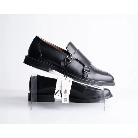 Zara Mens Leather Buckled Monk strap Loafers Black Shoes US 9 EU 42 2426/320 NWT