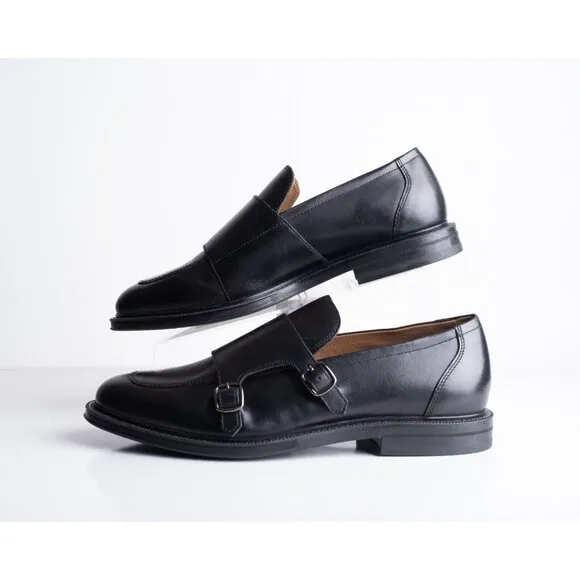 Zara Mens Leather Buckled Monk strap Loafers Black Shoes US 9 EU 42 2426/320 NWT
