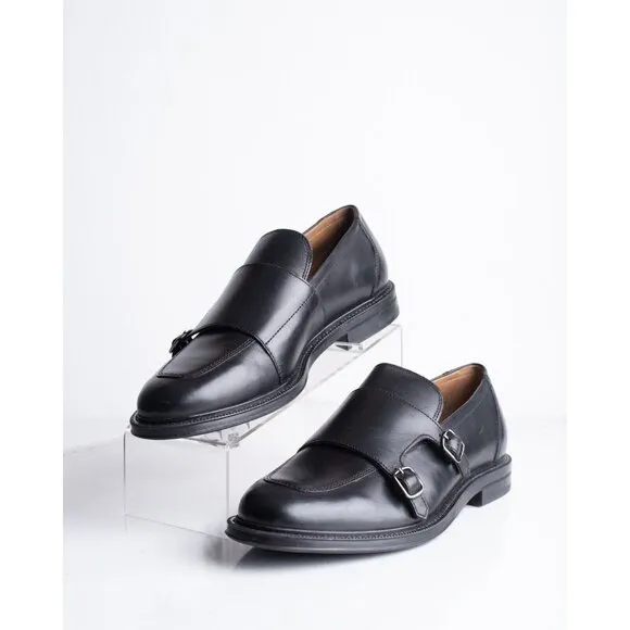 Zara Mens Leather Buckled Monk strap Loafers Black Shoes US 9 EU 42 2426/320 NWT