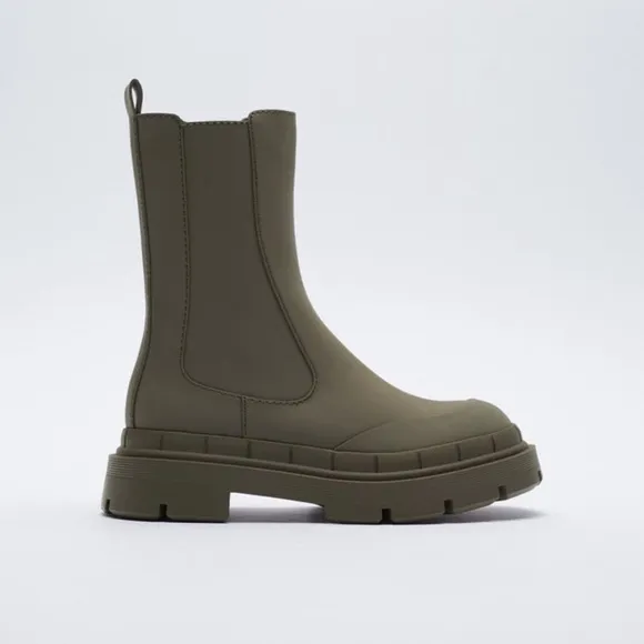 Zara Rubberized Flatform Ankle Boots Chunky Lug Sole Y2K Goth Grunge NWT 8 Green