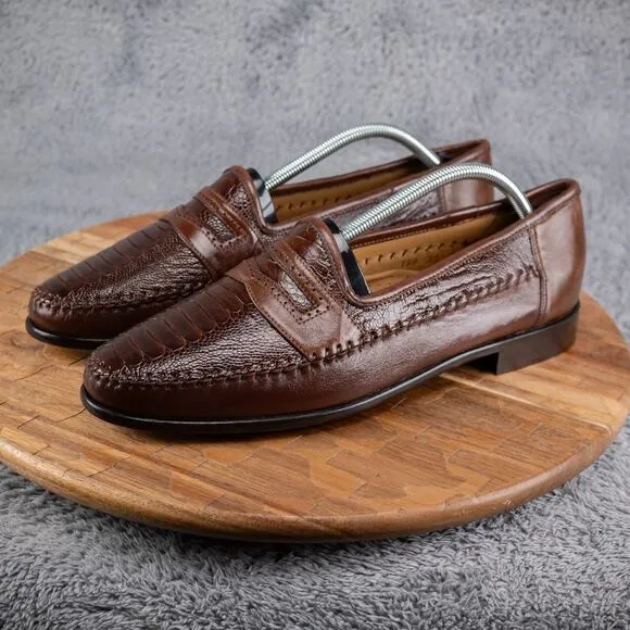 Zelli Ostrich Penny Loafers Men 11 M Brown Exotic Leather Slip On Handcrafted