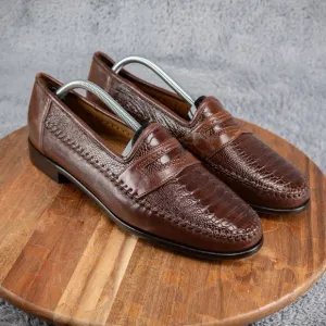 Zelli Ostrich Penny Loafers Men 11 M Brown Exotic Leather Slip On Handcrafted