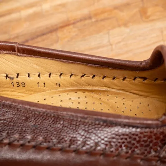 Zelli Ostrich Penny Loafers Men 11 M Brown Exotic Leather Slip On Handcrafted