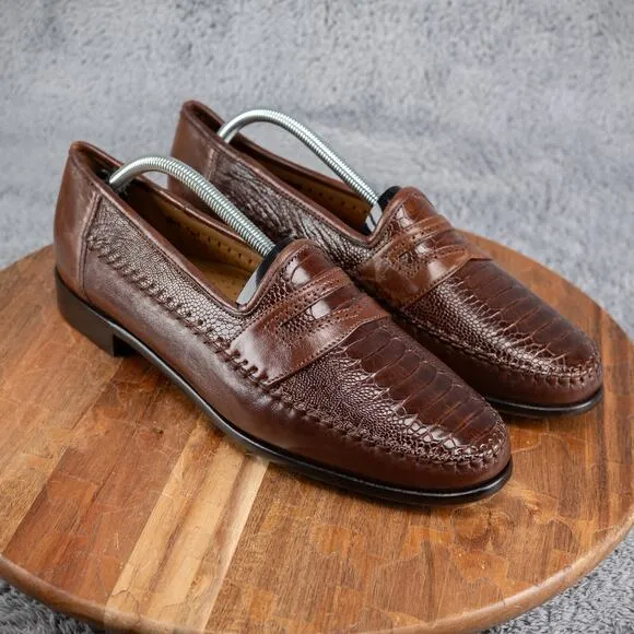 Zelli Ostrich Penny Loafers Men 11 M Brown Exotic Leather Slip On Handcrafted