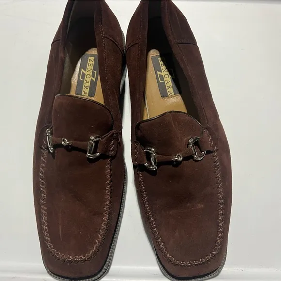 Zengara Men’s Brown Suede Loafers with Silver Detailing
