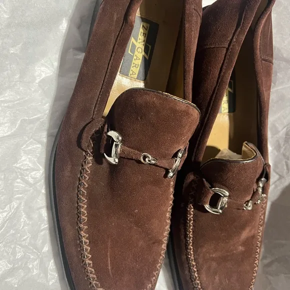 Zengara Men’s Brown Suede Loafers with Silver Detailing