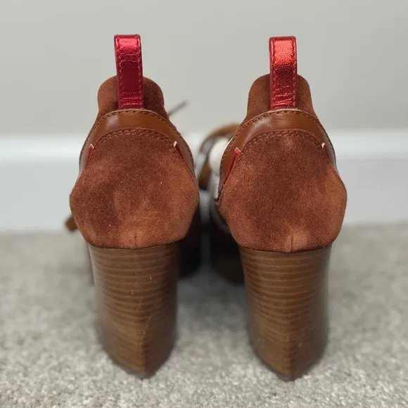 ZIMMERMANN Brown White Suede Platform Heel Tie Booties Women’s Size 7.5