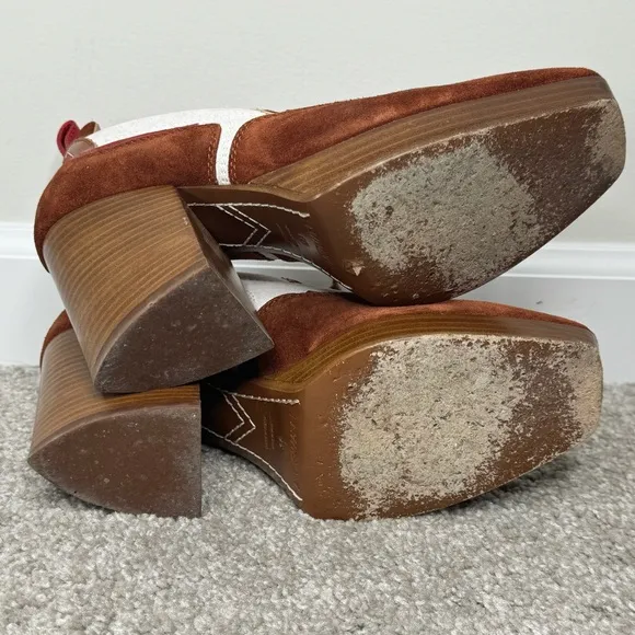 ZIMMERMANN Brown White Suede Platform Heel Tie Booties Women’s Size 7.5