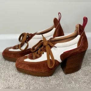 ZIMMERMANN Brown White Suede Platform Heel Tie Booties Women’s Size 7.5