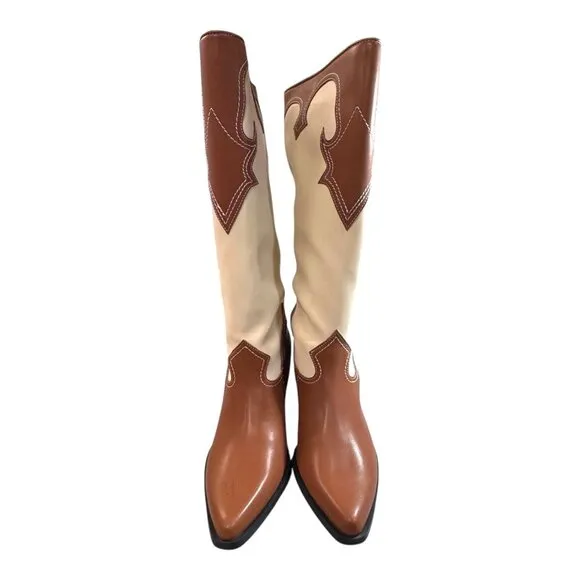 Zodiac Dawson Womens 9.5M 9 Brown &amp; White Western Cowboy Boots All Man Made READ