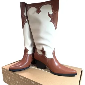 Zodiac Dawson Womens 9.5M 9 Brown &amp; White Western Cowboy Boots All Man Made READ