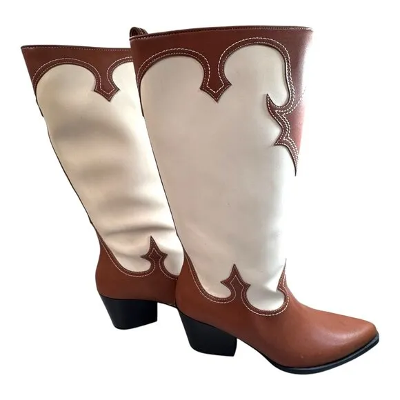 Zodiac Dawson Womens 9.5M 9 Brown &amp; White Western Cowboy Boots All Man Made READ