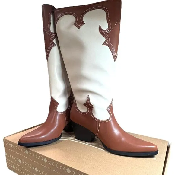 Zodiac Dawson Womens 9.5M 9 Brown &amp; White Western Cowboy Boots All Man Made READ